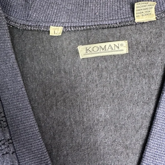 Vintage 80s/90s Koman Men’s Cardigan • Blue Textured Knit • Made in Korea • L - Picture 6 of 9